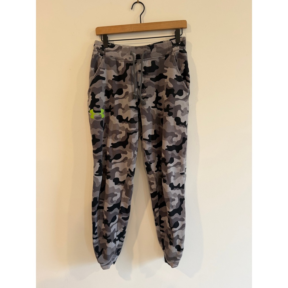 Under Armour Mens Camo Joggers Grey Black Camouflage Fleece Pants Large